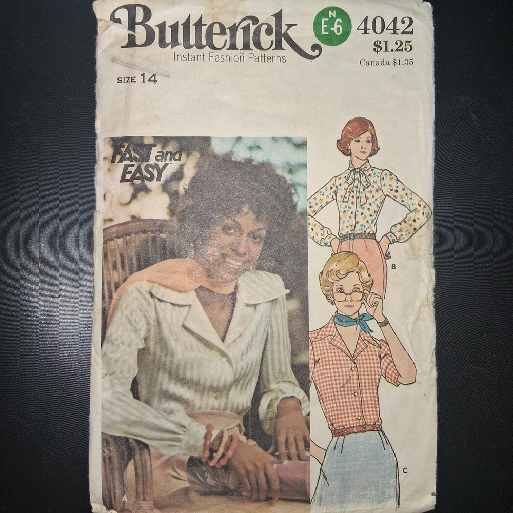 Butterick‎ 4042 Vintage Sewing Pattern Misses Shirt Blouse Size 14 Fast Easy Cut